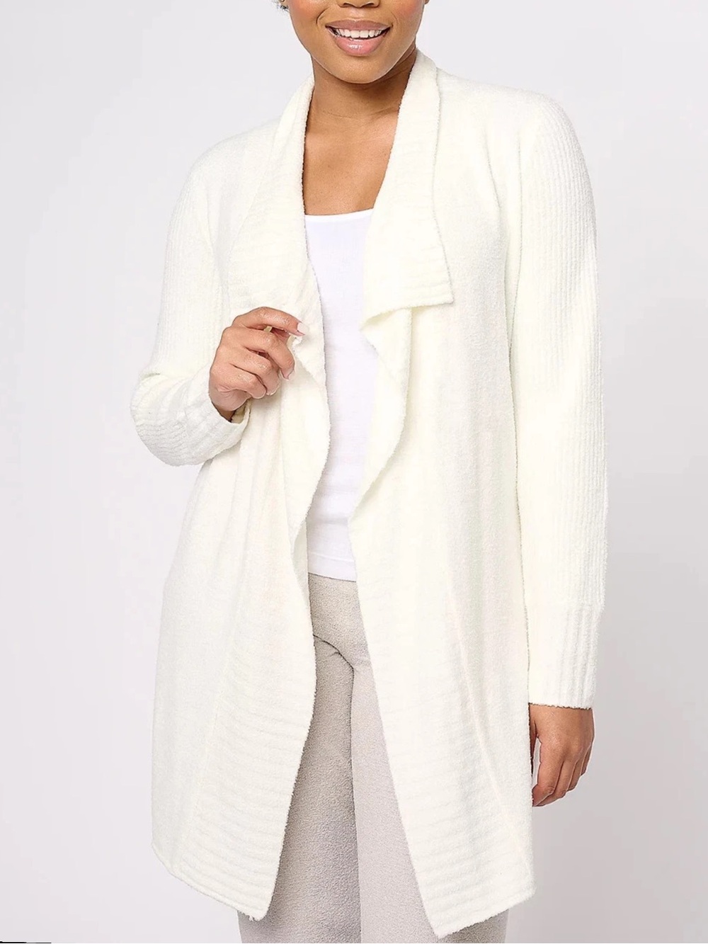 NWT Barefoot Dreams CozyChic Lite Ribbed Island Wrap Open Cardigan Pearl XXS/XSP